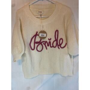 NWT Bibi Bride Puff Sleeve Sweater M Women's $54 Cream Pink